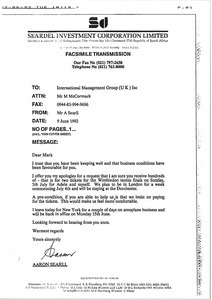 Fax from Aaron Searll to Mark H. McCormack