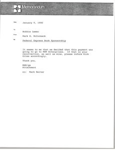 Memorandum from Mark H. McCormack to Bobbie Lemmo