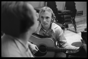 Stephen Stills with his guitar in Wally Heider Studio 3 while producing the first Crosby, Stills, and Nash album