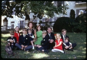 Robert F. and Ethel Kennedy posed on the lawn with their children