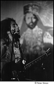 Bob Marley and the Wailers at the Music Hall: Marley performing, from the side