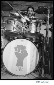 Mickey Hart (Grateful Dead) performing on drums at MIT during the student strike against the war in Vietnam and killings at Kent State