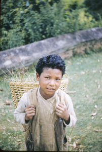 Child returning from fields with fodder in his basket