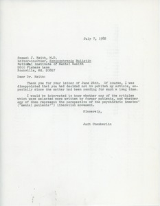 Letter from Judi Chamberlin to Samuel J. Keith
