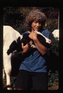 Nina Keller and Holstein calf, Wendell Farm