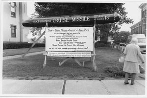 Cruise missile model on display on the lawn in front of Northampton City Hall