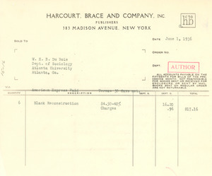 Invoice from Harcourt Brace & Company