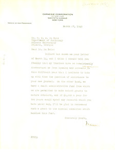 Letter from Carnegie Corporation to W. E. B. Du Bois