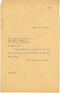 Letter from W. E. B. Du Bois to Floyd H. Skinner