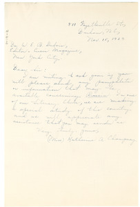 Letter from Katherine A. Champney to W. E. B. Du Bois