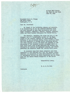 Letter from W. E. B. Du Bois to President Harry Truman