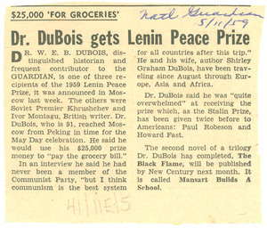 Du Bois gets Lenin Peace Prize