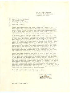 Letter from Robert C. Friend to W. E. B. Du Bois
