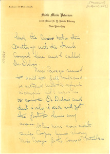 Letter from Sadie Marie Peterson to W. E. B. Du Bois