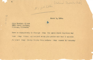 Telegram from W. E. B. Du Bois to National Student Club