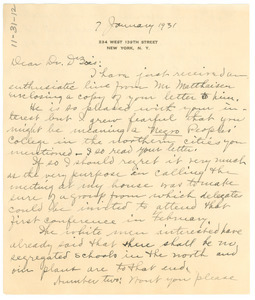 Letter from Lillian Alexander to W. E. B. Du Bois