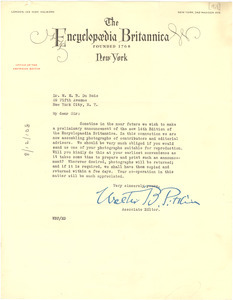 Letter from Encyclopaedia Britannica to W. E. B. Du Bois
