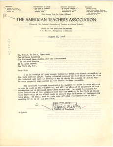 Letter from American Teachers Association to W. E. B. Du Bois