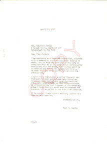 Letter from Hugh H. Smythe to Mrs. Bradford Jordan