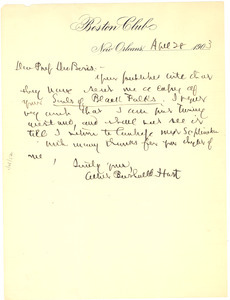 Letter from Albert Bushnell Hart to W. E. B. Du Bois