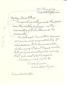 Letter from Alice Hill Byrne to National Committee to Defend Dr. W. E. B. Du Bois & Associates