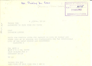 Telegram from Ghana Embassy, Romania to Mrs. W. E. B. Du Bois