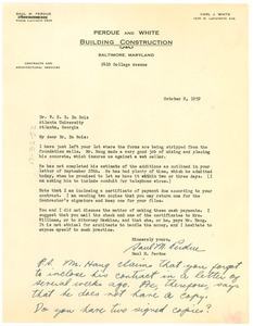 Letter from Perdue and White to W. E. B. Du Bois