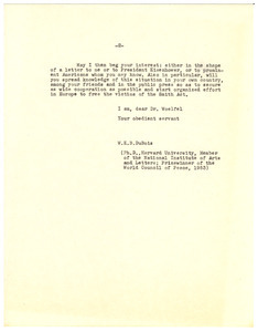 Letter from W. E. B. Du Bois to Dominik J. Woelfel