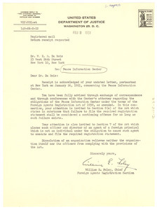Letter from United States Department of Justice to W. E. B. Du Bois