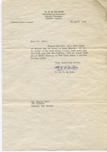 Letter from W. E. B. Du Bois to Thomas Bell