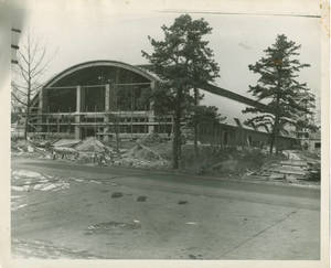 Construction of the Memorial Field House at Springfield College during Winter