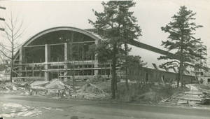The construction of the Front Entrance of the Memorial Field House at Springfield College, 1947