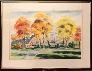 Painting of Memorial Field House in Fall (c. 1976)