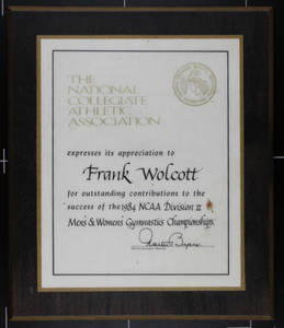 NCAA Appreciation Plaque for Coach Wolcott (1984)