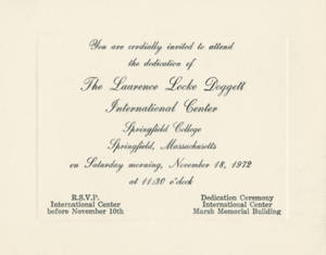 The Invitation to the dedication of The Laurence Locke Doggett International Center (November 18, 1972)