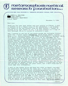Correspondence from Rupert Raj to Lou Sullivan (November 7, 1984)
