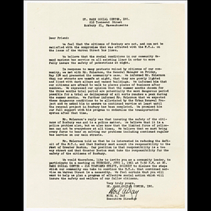 Letter from Noel A. Day to community leaders about compromise with Metropolitan Transit Authority on Warren Street bus lines, meeting with Mr. McLernon, and June 1, 1961 meeting about next steps
