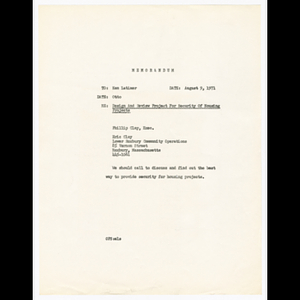 Memorandum from Otto to Ken Latimer about design and review project for security of housing projects