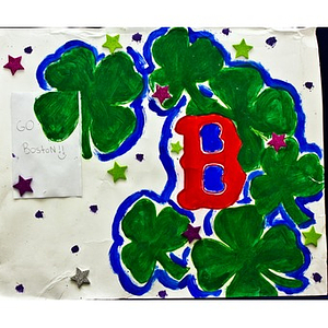 Poster with Boston Red Sox logo and shamrocks