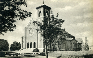 A post card picture of St. John's Catholic Church.