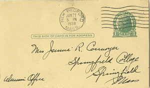 Postcard from William Chase to Jeannie Cournoyer (June 21, 1938)