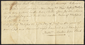 Marriage Intention of William Sears and Mary H. Wood, 1825