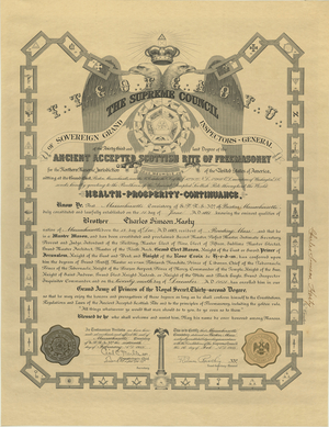 32° certificate issued to Charles Simeon Hasty
