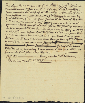 Washington cigar box statement, 1835 May 5