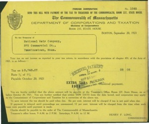 National Weir Co. 1921 Massachusetts Corporate Tax Statement
