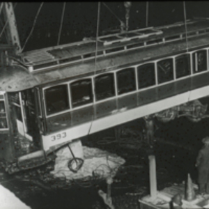 Photograph of the aftermath of the Summer Street Bridge disaster, November 8, 1916.