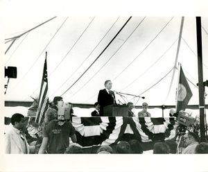 John Joseph Moakley speaking at Harbor Islands Transfer and Award Event, 1977
