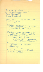 Handwritten notes by Jim O'Leary about a meeting with Joe Moakley and Representatives from Boston Public Schools regarding busing issues, 14 December 1974