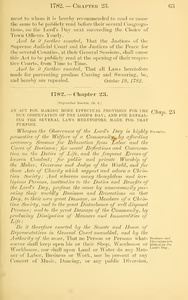 1782 Chap. 0023 An Act For Making More Effectual Provision For The Due Observation Of The Lord's Day; And For Repealing The Several Laws Heretofore Made For That Purpose.