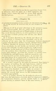 1787 Chap. 0021 An Act For Establishing Public Lights, On The North End Of Plumb Island, In Ipswich Bay, In The County Of Essex.